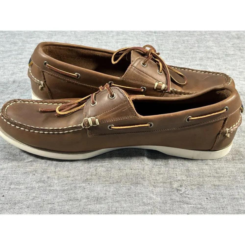 Allen Edmonds Maritime Boat Shoe Mens 13 Brown Leather Nautical Rugged Moc-Toe